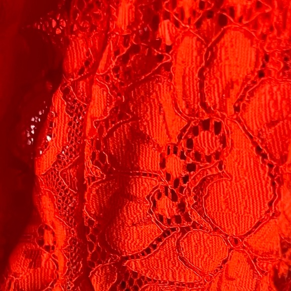 We are HAH! Cut 2 the Chase double deep V recycled red lace bodysuit, sz med EUC - Picture 12 of 13